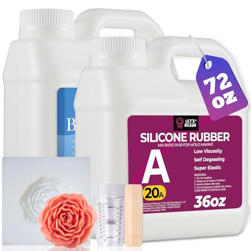 LET'S RESIN Silicone Mold Making Kit 72oz, 20A Non-Toxic Silicone Rubber | Platinum Translucent Silicone for Mold Maker, Beginners, Ideal Liquid Silicone for Casting Resin, 3D Molds, 1:1 Mixing - size: 72oz