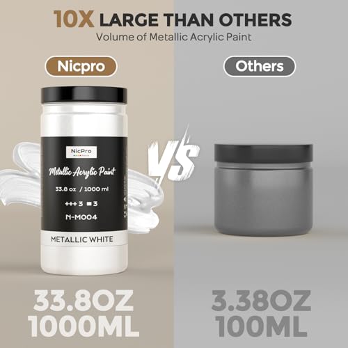 Nicpro Metallic Pearl White Acrylic Paint, 33.8oz/1000m Large Craft Paint | Non Toxic Non Fading Pearlescent White Paint for Metal Wood Clay Fabric Canvas Ceramic Furniture Handcraft Art Supplies - color: Pearl White, size: 33.8 Fl Oz (Pack of 1)