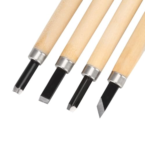 4-Piece Wood Carving Knife Set for Rubber Stamp Engraving #1 | Flat Round Corner Oblique Blades, 1.5 Mm To 2 Mm Edges, Rubber Stamp Pattern Carving, 5.3 In Length, 4 Pieces - size: #4