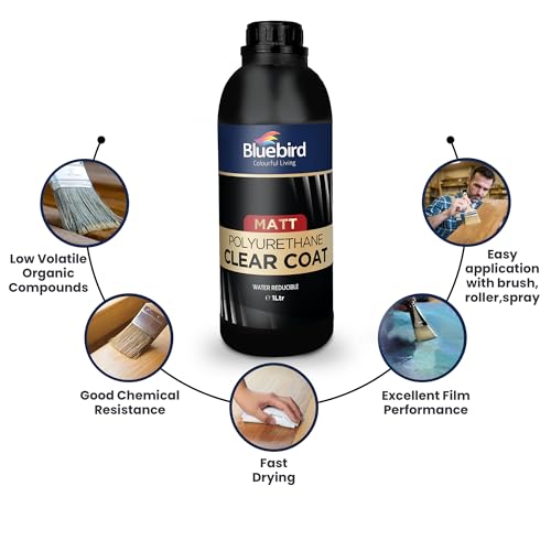 Bluebird Polyurethane Clear Coat for Furniture, Paintings, Water-Based Professional Varnish (Matt, 33.8 Fl Oz) - color: Matt, size: 33.8 Fl Oz