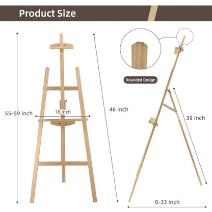 Adjustable Pine Wooden Painting Easel, Art Easel for Display - color: Nature