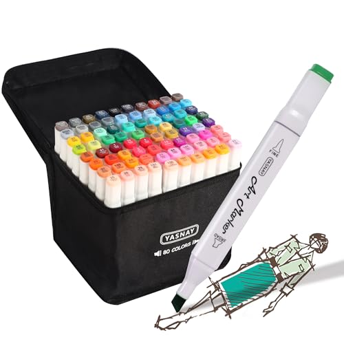 YASNAY Alcohol Markers 80 Colors Dual Tip Fine & Chisel Art Markers Set - color: 80 Colors
