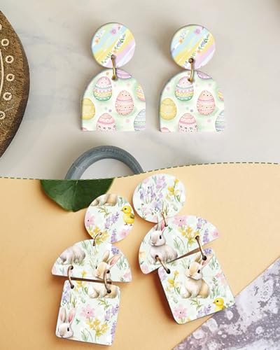 Puocaon Easter Polymer Clay Transfer Paper - 18 Pcs Spring Floral Eggs Rabbits Bunny Easter Clay Transfer Sheets for Earrings Jewelry Making - color: flower rabbits