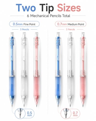 Four Candies Cute Mechanical Pencil Set, 6-Pack 0.5/0.7mm - size: 6 Count (Pack of 1), style: 0.5mm + 0.7mm