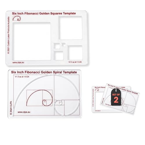 Fibonacci 6" 2-Piece Drawing Template Set, Golden Ratio Stencils - style: Set - 6" Square/Spiral