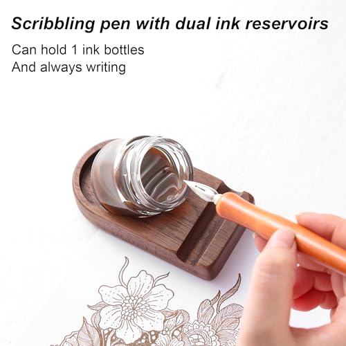 Wooden Calligraphy Brush Holder with Glass Inkwell Container, Set with Angled Tip Holder Base (Upgraded One Glass Ink) - style: Upgraded One Glass Ink