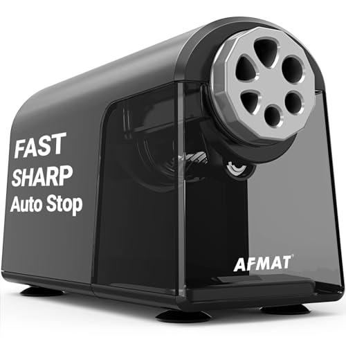 AFMAT PSX2 Electric Pencil Sharpener for Classroom, 6 Holes, Heavy Duty Pencil Sharpener for 6-11mm Pencils, Auto Stop, Save Pencils, School Teacher Must Have Pencil Sharpeners Plug in, Gray - color: Gray