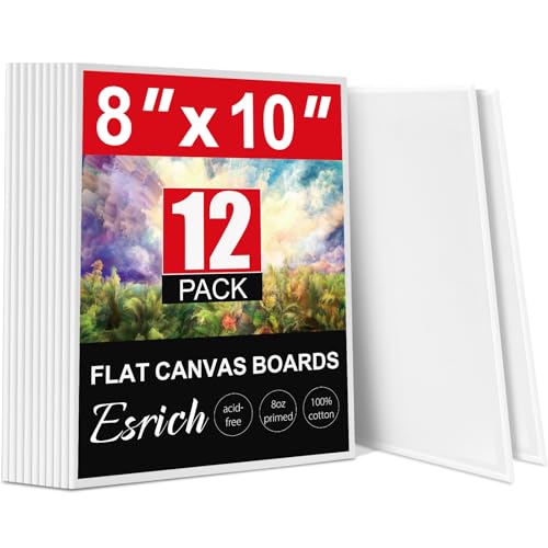 ESRICH 12 Pack 8x10 Primed Canvas Boards for Painting, Ideal for Starter - size: 8x10in-12pack