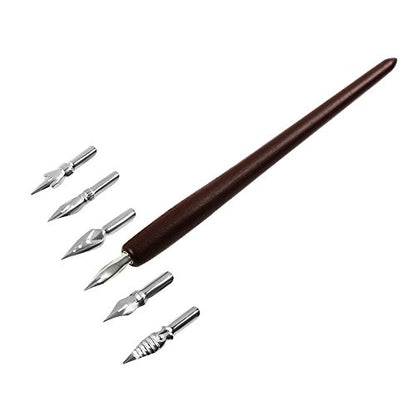 FEATTY Dip Pen for Drawing with ink - Antique Wooden Calligraphy Kits for beginners with 6 Replaceable Nibs