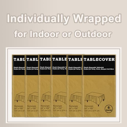 D&Z 6 Pack Gold Disposable Plastic Tablecloth 54"x108" Table Cover - color: Gold, size: 6 Pack 54"×108" Rectangle