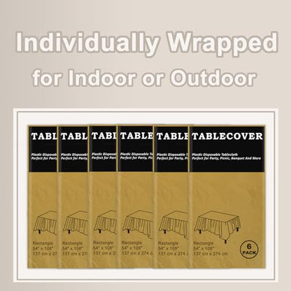 D&Z 6 Pack Gold Disposable Plastic Tablecloth 54"x108" Table Cover - color: Gold, size: 6 Pack 54"×108" Rectangle