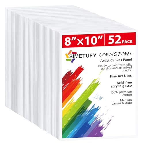 Canvas Boards for Painting 52 Pack 8 x 10 Inch Blank Flat Canvas Panels 100% Cotton Pre-Primed for Acrylic & Oil Paint, Art Supplies for Kids & Adults | Blank 100% Cotton Pre-Primed for Acrylic & Oil, Art Supplies for Kids & Adults - size: 8"x10"- 52 pack