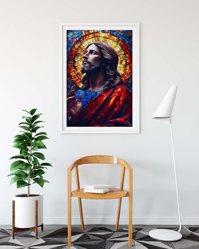DDGEMART Jesus Diamond Art Kit, Stained Glass 5D Diamond Painting, Full Drill DIY Craft for Adults, Christian Religious Wall Decor, 12 x 16 Inch - color: Painted Jesus