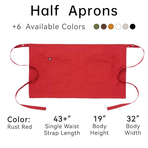 Waist Apron for Men Server Bistro Half 4251BY - color: Rust Red, size: 1 Pack