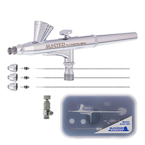 Master Airbrush G255 Dual-Action Gravity Feed Airbrush Gun Kit, 3 Nozzles - size: G255 3-Tip Fine & Multi-Purpose Set