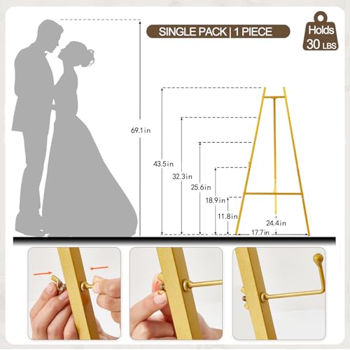 Gold Easel Stand for Sign, 43.5in Heavy Duty - size: high--43.5"