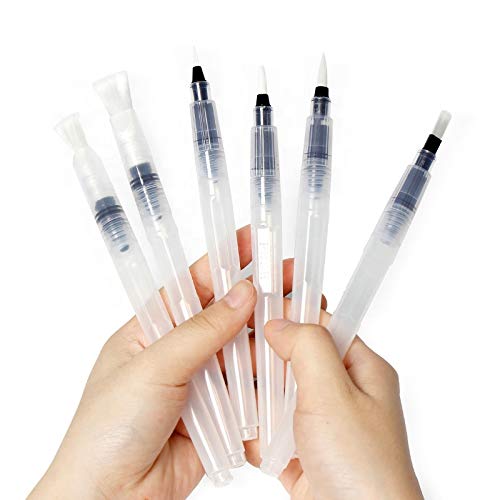 Alcohol Ink Blending Solution (4oz) and Water Brush Pen (6pk) - Watercolor Blending Brush Pens for Alcohol Ink Painting with Various Tips with Alcohol Blending Solution
