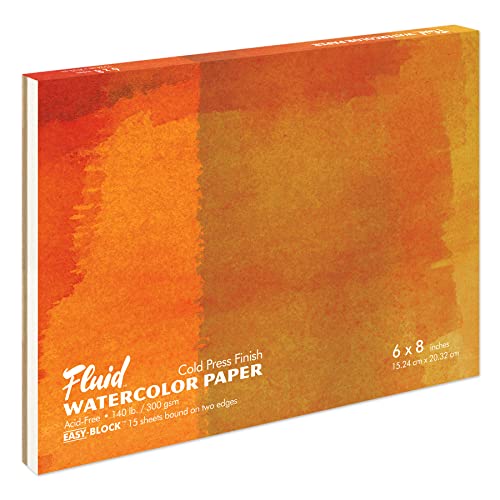 Fluid Watercolor Paper Block, 6 x 8 inches, 15 Sheets, 140 lb (300 GSM) Cold Press Pad for Artist Painting and Wet Media - size: 6 x 8 Block