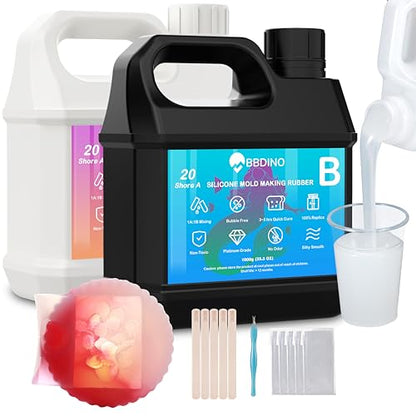 BBDINO Silicone Mold Making Kit, Mold Making Silicone 20A Translucent 4.4 lbs, Liquid Silicone for Mold Making 1:1 by Volume, Ideal for Casting Resin, Soap, Plaster, Wax Silicone Molds | 1A:1B Mixing -Self Degassing -4 Hrs Quick Cure -Flexible & Firm Well