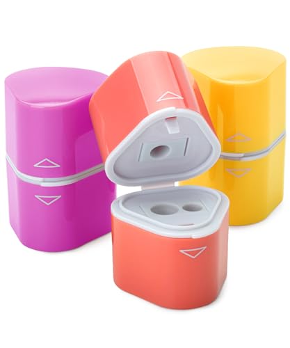 Mr. Pen- Pencil Sharpeners Manual, 3 Pack, 3 Holes, Colorful | Handheld Pencil Sharpener, Large Waste Box, Compatible with Standard and Jumbo Pencils, Stainless Steel Blade for Kids - color: Yellow, Purple, Pink, size: 3 Pack