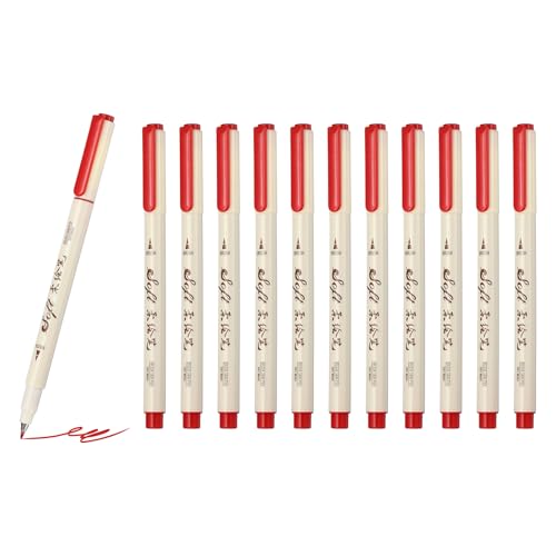 PATIKIL Fineliner Colored Pens, 12 Pcs Red Felt Brush Tip Fineliner Marker Waterproof Ink Watercolor Coloring Book Art Supplies Set for Artist Journaling Scrapbooking - color: Red