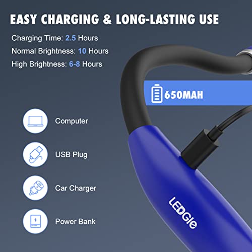 Rechargeable, Hands-free Neck Book Lamp with 4 LED Bulbs, 4 Adjustable Brightness, USB Cable Included for Reading in Bed or Car - color: Navy Blue