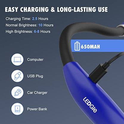 Rechargeable, Hands-free Neck Book Lamp with 4 LED Bulbs, 4 Adjustable Brightness, USB Cable Included for Reading in Bed or Car - color: Navy Blue