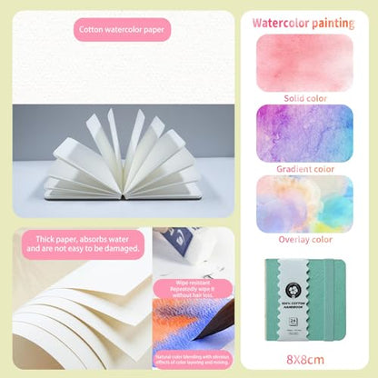 Mini watercolor travel set Mini Watercolor Paint Set Travel Watercolor Sets Mini Paint Pad Pocket Artist Watercolour Travel Sets Pocket Watercolour Kit Portable Paint Palette(9 Grids，Mint blue)