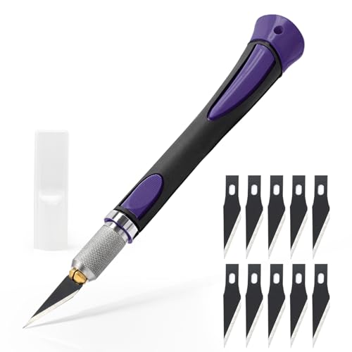 EHDIS Precision Hobby Knife Set Utility Craft Knife Kit with 10PCS Blades for Art, Working-Stencil, Scoring, Scrapbooking, Architecture Modeling, Crafting, Precision Knife (Purple) - color: Purple