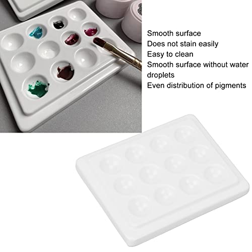 Generic Porcelain Paint Palette 12 Wells White Ceramic Paint Tray with Lid Smooth Watercolor Oil Painting Palette for Artists Professionals Enthusiasts
