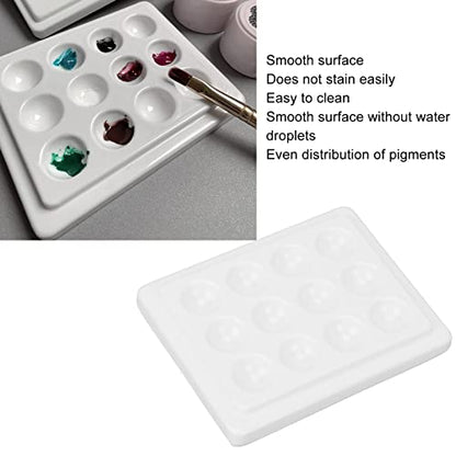 Generic Porcelain Paint Palette 12 Wells White Ceramic Paint Tray with Lid Smooth Watercolor Oil Painting Palette for Artists Professionals Enthusiasts