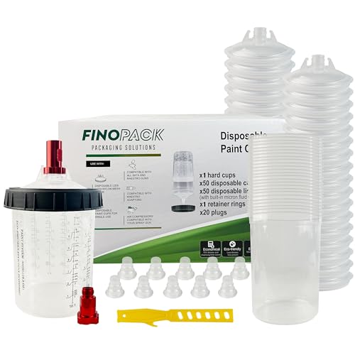ENDOZER Disposable Paint Cup 50 Pack 27 Ounce(800ML) Mixing Cups for Automotive Spray Gun with 50 Liners and Lids System, 1 Hard Cup with Retainer Ring, 20 Plugs, 2 Adapters for Paint Gun - color: Dis-800ml-50pcs