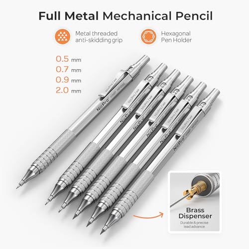 Nicpro 20PCS Metal Mechanical Pencil Set in Leather Case - color: Silver, size: 20pcs