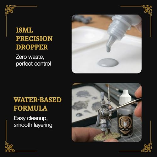 Ludus Bellum Miniature Paint Silver Color 18ml Precision Dropper Bottle | Professional Acrylic Paint for Miniatures & Models, Provides Quality Acrylic Tones and Shades for Warhammer 40K D&D Figures - color: Silver