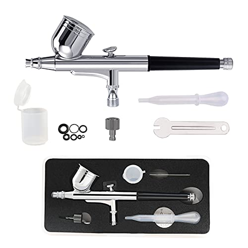 Airbrush Kit Dual-Action Gravity Feed Air Brush Gun with 0.3mm and 1/3 oz. for Hobby, Models, Art, Tattoo, Nail Art, Cake - size: 0.3mm