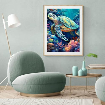FOXKISS Sea Turtle Diamond Art Painting Kits for Adults, Full Drill Diamond Dots Paintings for Beginners, Round 5D Paint with Diamonds Pictures Gem Art Painting Kits DIY Crafts Kits 12x16inch - color: l