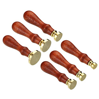 PATIKIL Round Blank Wax Seal Stamp, 6Pcs Removable Brass Head | without Carving Wooden Handle Retro for Envelope Invitation Wine Packing Gift Wrapping, Style 1
