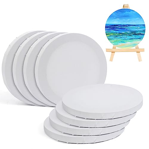 8 Pack Round 8 Inch Painting Canvas Panels | Suitable for Acrylic, Oil, Gouache, Tempera Paints and Various Wet Art Media, Ideal Art Supplies for Beginners and Painters