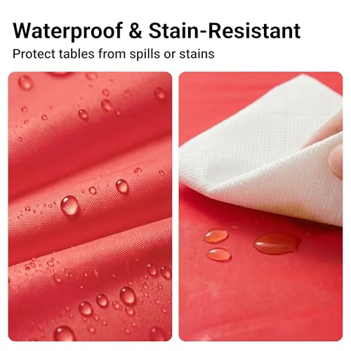 Auros 10-Pack Red Plastic Table Cloth, 84" Round Disposable Table Cover | Waterproof, Spill-Proof & Throw Away Table Cloth, Easy Cleanup for Party, Birthday, Wedding, Graduation, Picnic, Party Red - color: Party Red, size: 84" Round