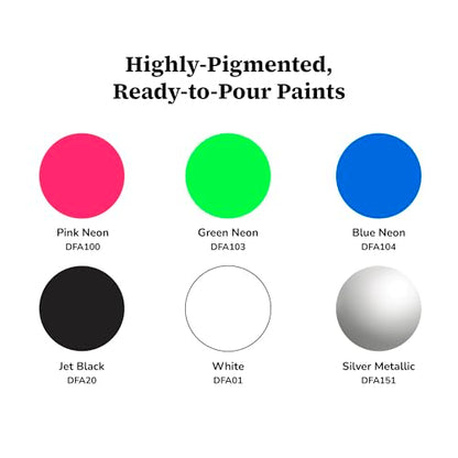DecoArt Fluid Art Ready-to-Pour Paint Set – Neon Blast Colors, Set of 6 (4 fl oz Bottles) – Neon Acrylic Pouring Paints for Canvas, Wood & Fluid Art DIY Projects - color: Multi- Neon Blast