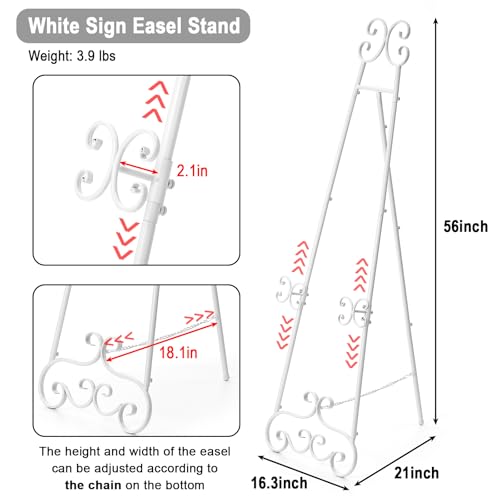 56" H White Metal Floor Standing Display Easel with Chain Support