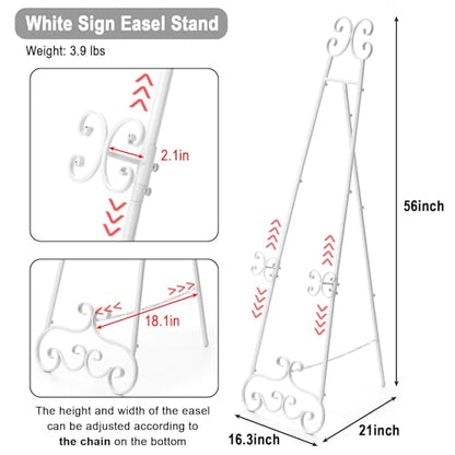 56" H White Metal Floor Standing Display Easel with Chain Support