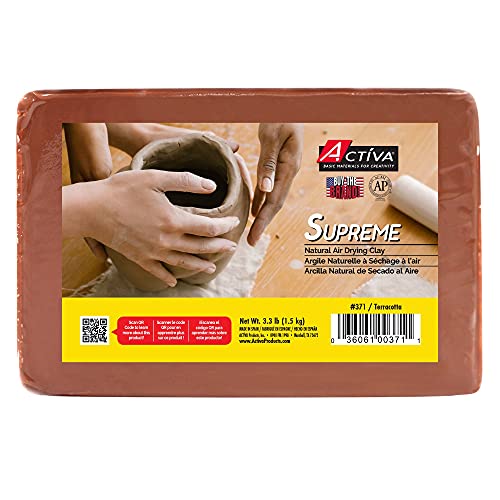 Activa Supreme Artist's Air-Dry Clay, Terracotta, 3.3 lbs (1.5 kg) | Ultra-Fine & Exceptional Plasticity for Studio, Classroom & Hobby Use - color: Terra Cotta, size: 3.3 Pounds