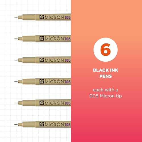 SAKURA Pigma Micron Fineliner Pens, Black, 005 Point, 6 Pack - style: 005 Tip
