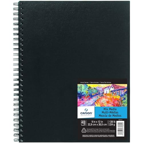 Canson Mix Media Art Book, Heavyweight French Paper, Double Sided Fine and Medium Texture, Side Wire Bound, 138 Pound, 9 x 12 Inch, 40 Sheets - size: 9"X12"