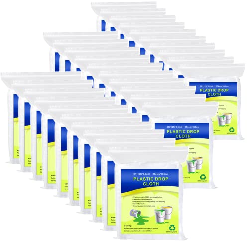 30 Pieces Plastic Drop Sheets for Painting, Waterproof and Dust-Proof Clear Cloth for Furniture Cover, 9x12 Feet Tarps - size: 30 Pieces