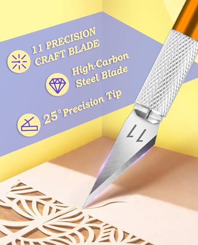 DIYSELF Exacto Craft Knife Set with 10 Extra #11 Blades, 6-Inch Metal Ruler | Craft Razor Knife with Ruler for Polymer Clay, Paper, Vinyl & Models, Exacto Knife for Crafting, Artists & Hobbyists, Gold - color: Gold