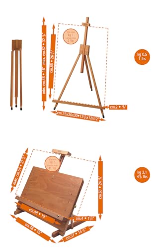 Mabef M/34 Table Easel, Oiled Beech-Wood Tabletop Easel Adjustable Canvas Angle from Vertical to Horizontal Max Load 5 kg/Canvas Height Up to 54 cm – Made in Italy - style: Lectern