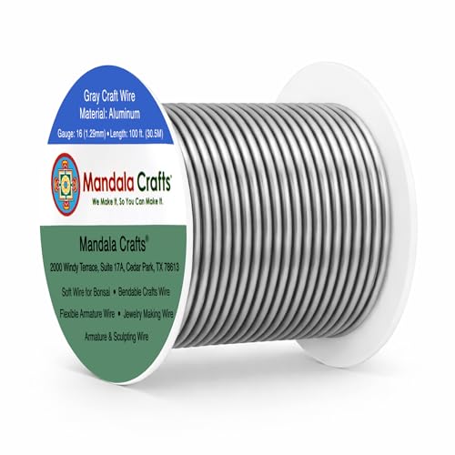 Mandala Crafts 16 Gauge Gray Anodized Aluminum Craft Wire, 100 FT | Colored, Flexible, Bendable, for Bonsai, Armature, Sculpting, Wire Wrapping, Jewelry Making, Weather & Tarnish Resistant - color: Gray, size: 16 Gauge