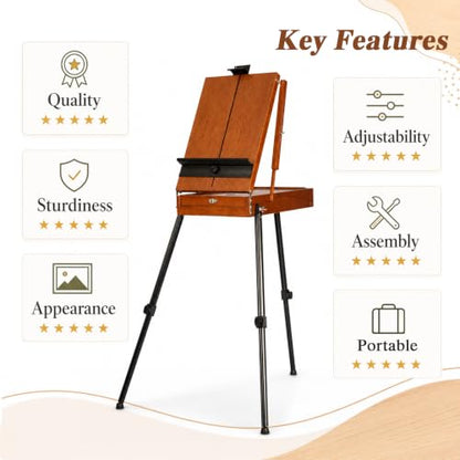 DJAR French Easel for Painting, Portable Adjustable Art Easel with Drawer, Wooden Palette, Holds Canvas up to 34", Sketchebox for Adults, Artists